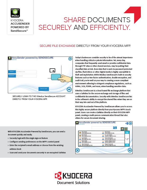 Kyocera Software Capture And Distribution Accusender Powered By Sendsecure Data Sheet Thumb, Procopy, Inc., Bergen County, New Jersey