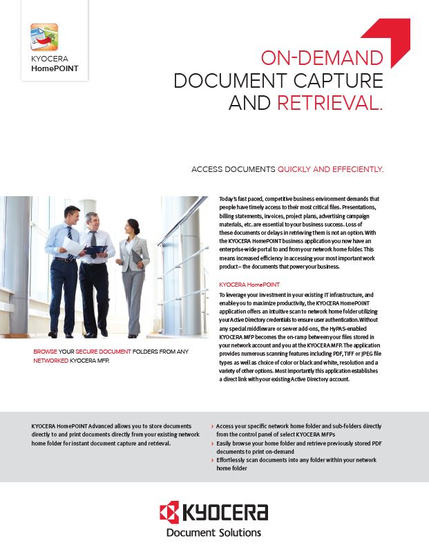 Kyocera Software Capture And Distribution Homepoint Advanced Data Sheet Thumb, Procopy, Inc., Bergen County, New Jersey