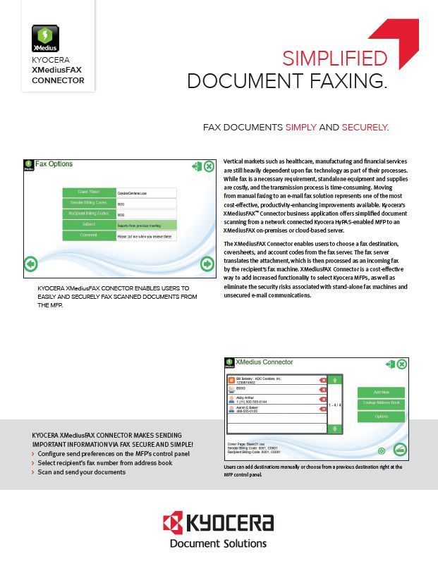 Kyocera Software Document Management Xmediusfax Connector Data Sheet Thumb, Procopy, Inc., Bergen County, New Jersey