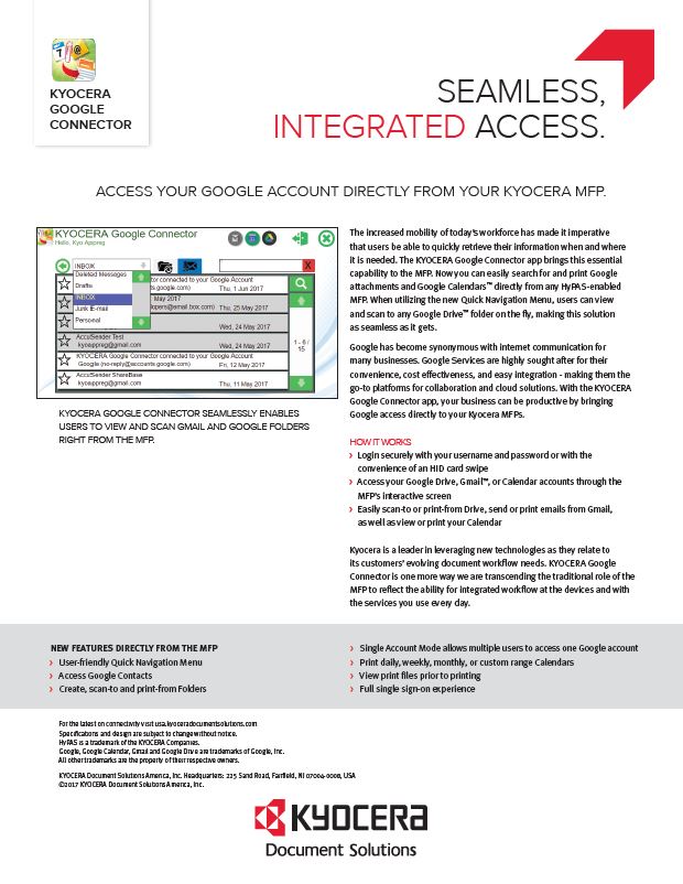 Kyocera Software Mobile And Cloud Google Connector Data Sheet Thumb, Procopy, Inc., Bergen County, New Jersey