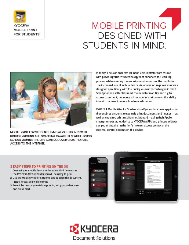 Kyocera Software Mobile And Cloud Kyocera Mobile Print For Students Data Sheet Thumb, Procopy, Inc., Bergen County, New Jersey