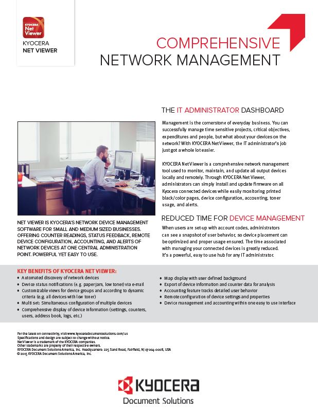 Kyocera Software Network Device Management Kyocera Net Viewer Data Sheet Thumb, Procopy, Inc., Bergen County, New Jersey