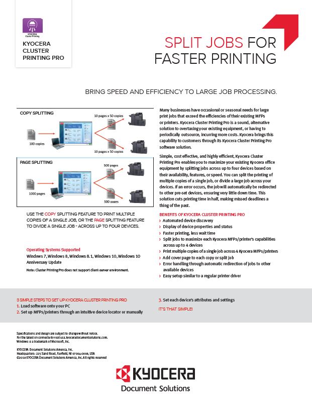 Kyocera Software Output Management Kyocera Cluster Printing Pro Data Sheet Thumb, Procopy, Inc., Bergen County, New Jersey
